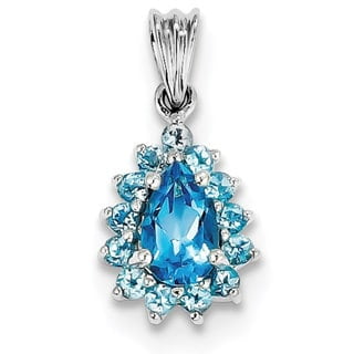 Sterling Silver Rhodium-plated Light Swiss Blue Topaz Pear-shaped Pendant